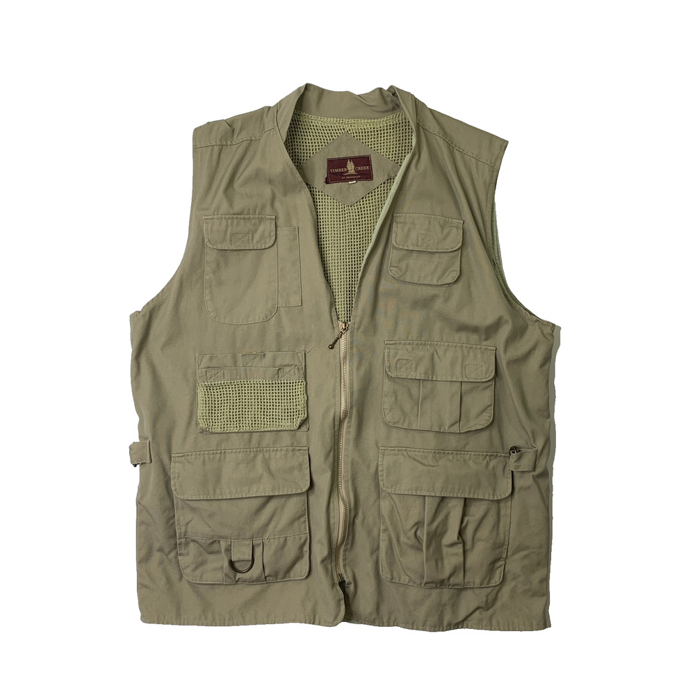 Vintage Wrangler Timber Creek Vest Men 2XL Herb Full Zip Pockets Fishing Outdoor